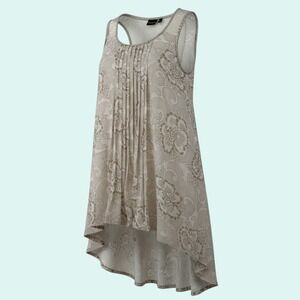 Cruel Denim Top Women's Beige Tan S Floral Paisley Pleated Lace High-Low